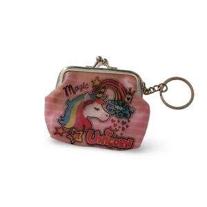 Pink Striped "Magic Unicorn" Mini Coin Purse with Keychain
